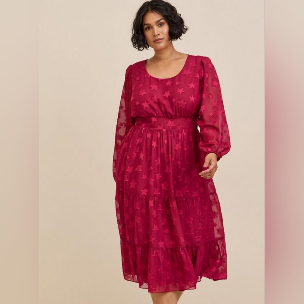 NWT Torrid Midi Clip Dot Chiffon Tiered Dress - Picture 3 of 6